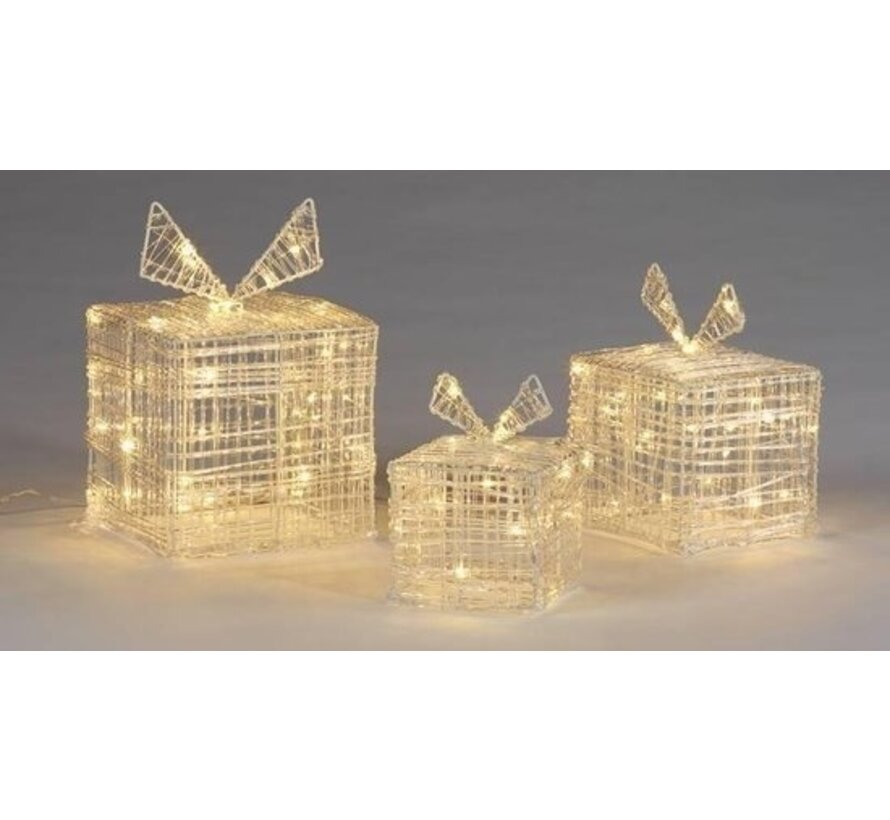 Boîtes cadeaux lumineuses de Noël - 90 LED - 3 pièces de tailles différentes
