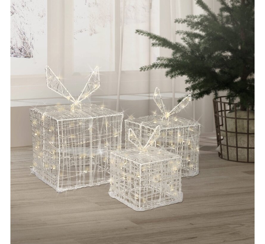 Boîtes cadeaux lumineuses de Noël - 90 LED - 3 pièces de tailles différentes