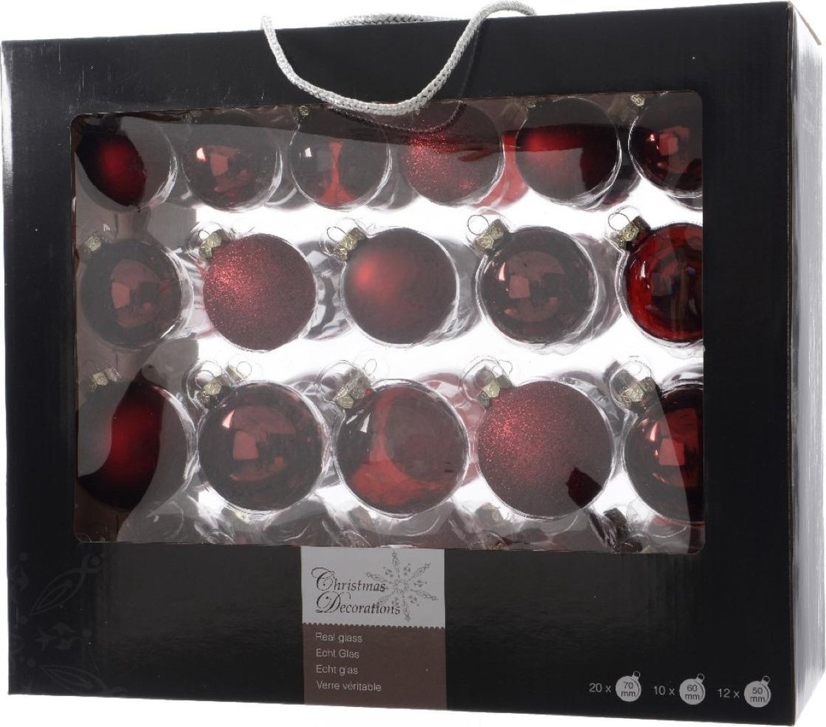 Decoris | Set de boules de Noël | Verre | Oxblood | 42 pièces