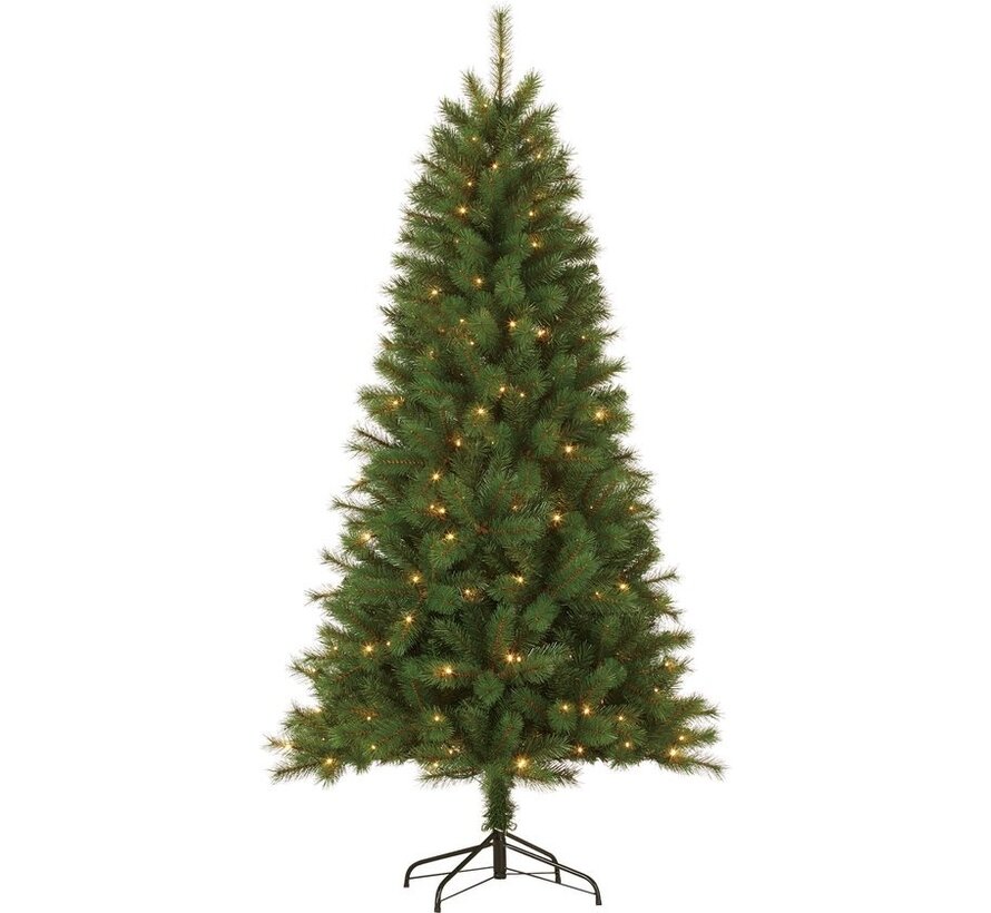 Giftsome Christmas tree - Sapin de Noël avec lumières LED - Branches pliables - Lumière blanche chaude - 185 CM - Vert