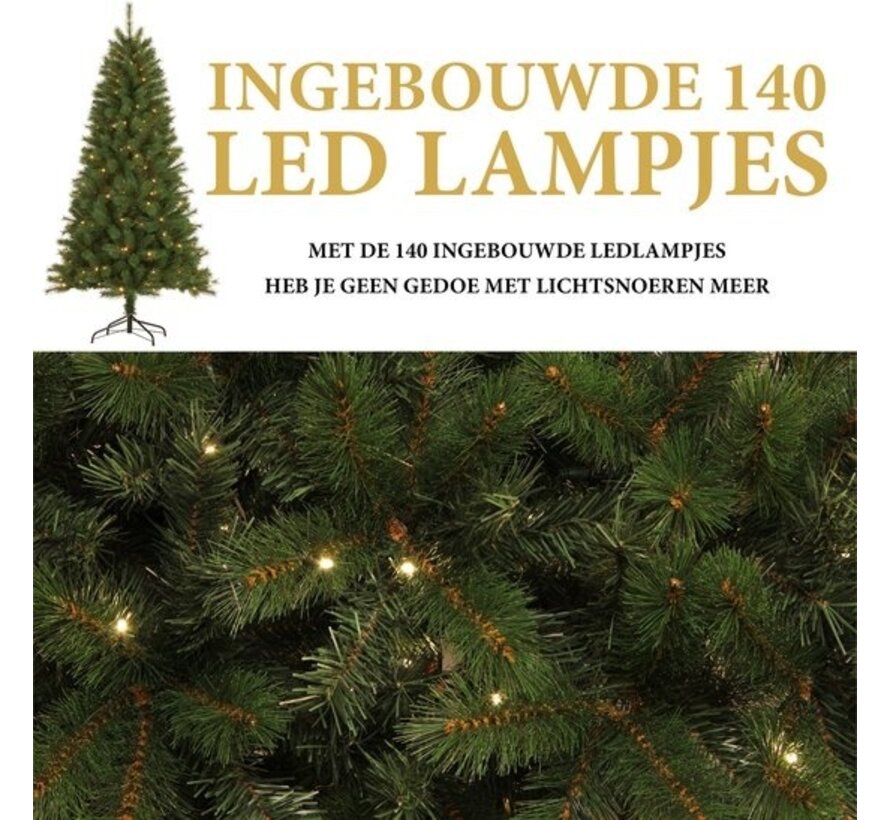 Giftsome Christmas tree - Sapin de Noël avec lumières LED - Branches pliables - Lumière blanche chaude - 185 CM - Vert