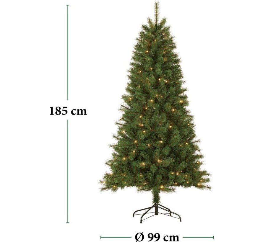 Giftsome Christmas tree - Sapin de Noël avec lumières LED - Branches pliables - Lumière blanche chaude - 185 CM - Vert