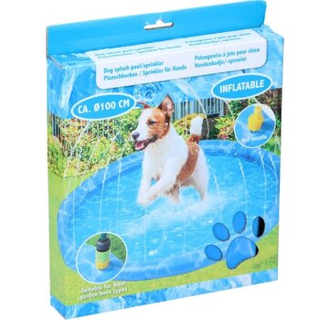 MAXXPRO Tapis d'eau pour chien - Ø100 CM - Tapis de bain et de refroidissement pour chien - avec arroseurs - s'adapte à pratiquement tous les tuyaux d'arrosage - PVC - Bleu