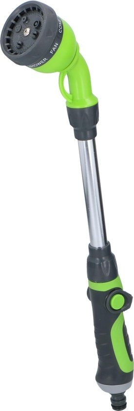 Tuyau d'arrosage Kinzo Nozzle - 15/38 CM - 8 niveaux de buses - se connecte au tuyau d'arrosage standard - Vert/Argent