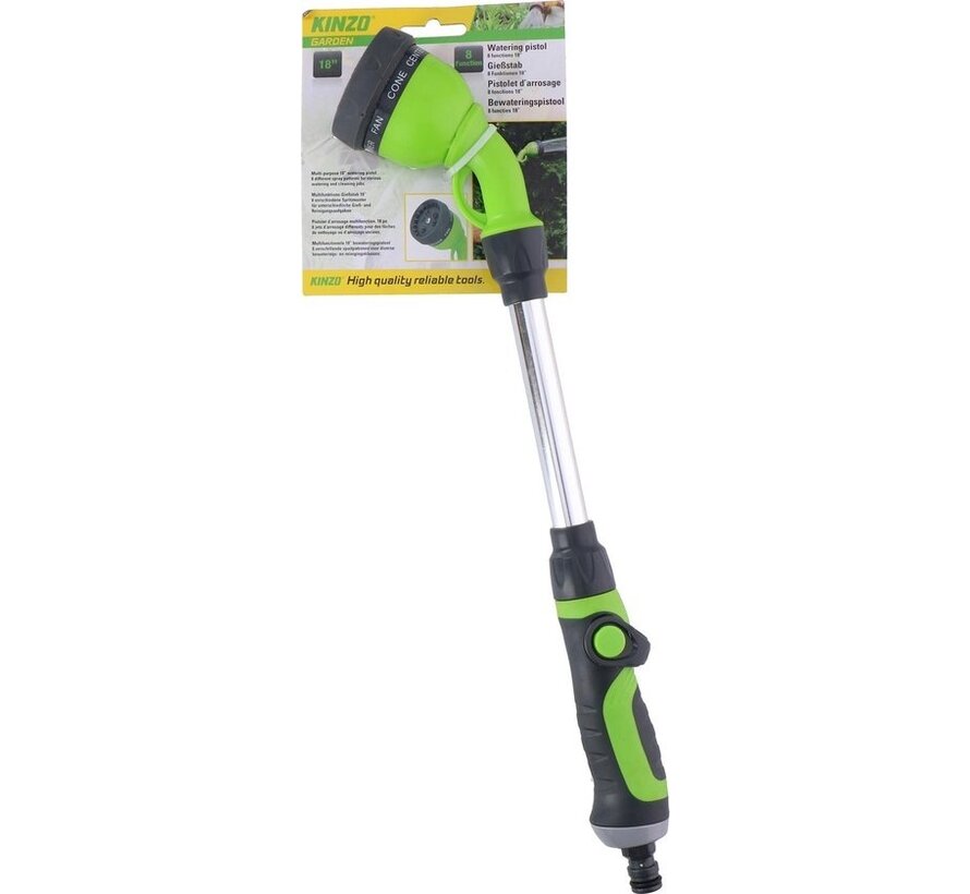 Tuyau d'arrosage Kinzo Nozzle - 15"/38 CM - 8 niveaux de buses - se connecte au tuyau d'arrosage standard - Vert/Argent