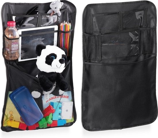 relaxdays organiseur de siège de voiture - set de 2 pièces - organiseur de siège de voiture - porte-tablette noir