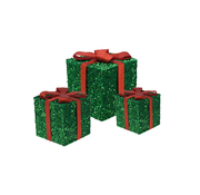 Koopman 3 boîtes cadeaux lumineuses avec Led - Vertes - 15cm, 20cm, 25cm