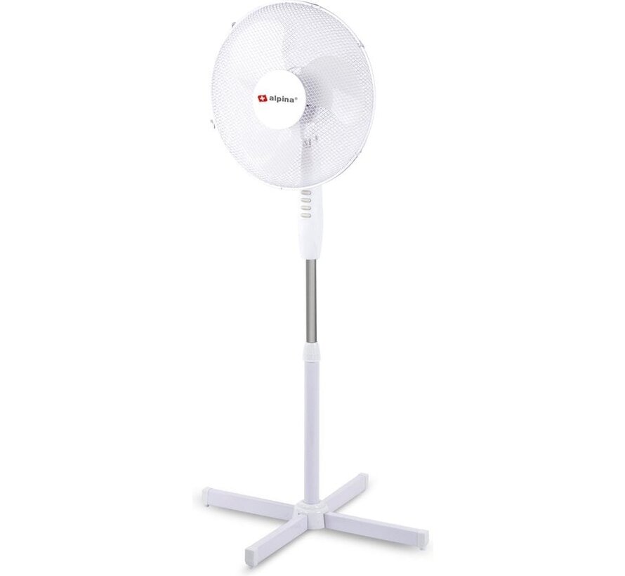 Ventilateur Alpina - Sur pied - Ø 40 cm - Inclinable - Fonction pivotante - Blanc