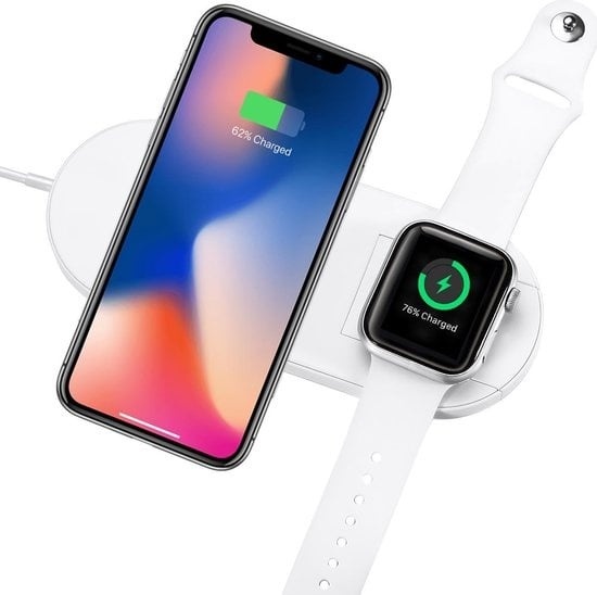 MW® DO02 - Chargeur sans fil 2-en-1 - Chargeur sans fil - Station de charge Apple - Chargeur rapide - Blanc