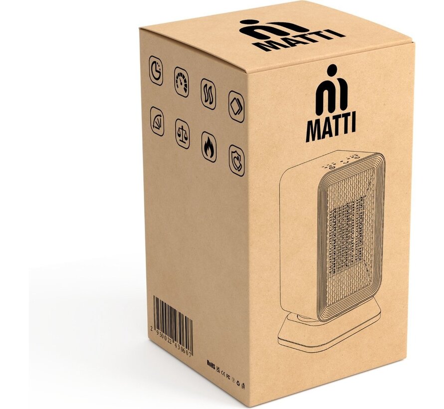 MATTI® - Réchaud à ventilateur - Réchaud électrique - Réchaud en céramique - Fonction oscillation et minuterie 1000W