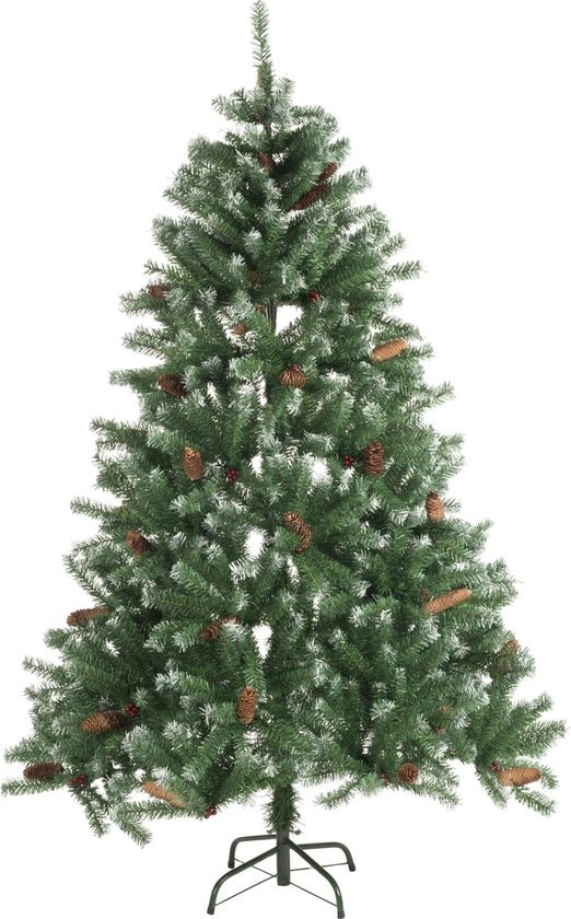 Cadeaux de Noël Arbre de Noël artificiel - Epicéa avec pommes de pin - Décoration de Noël pour l'intérieur - 1024 Tops - 210 cm - Vert