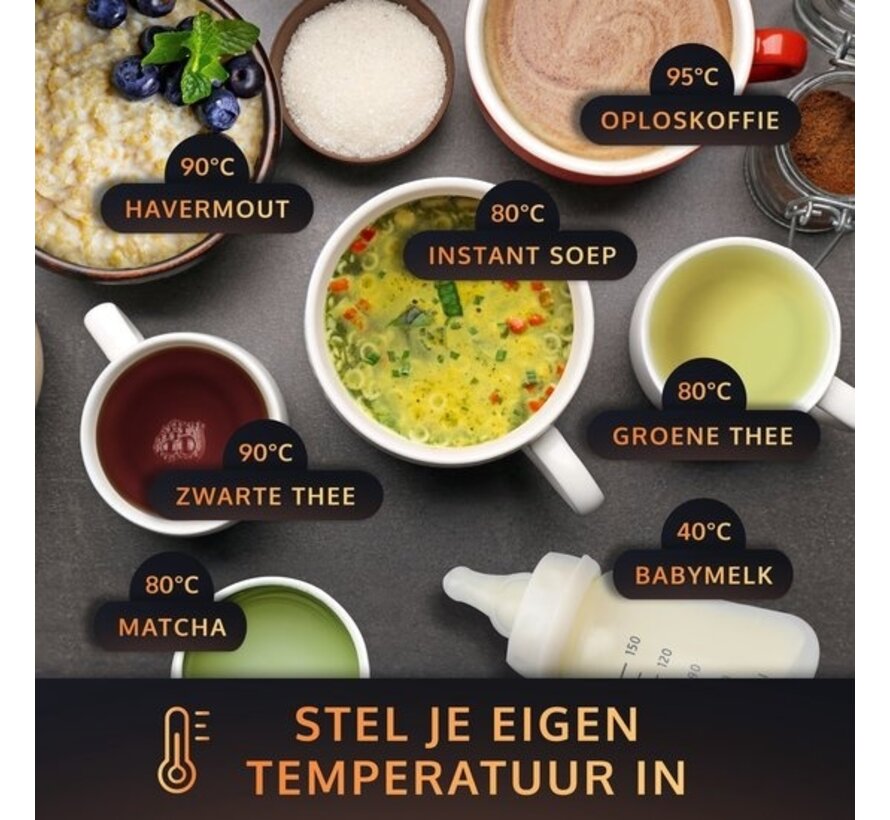 JAP Calidaqua - Bouilloire de 1,7L avec contrôle de la température - Fonction maintien au chaud - 40°C pour les aliments pour bébés