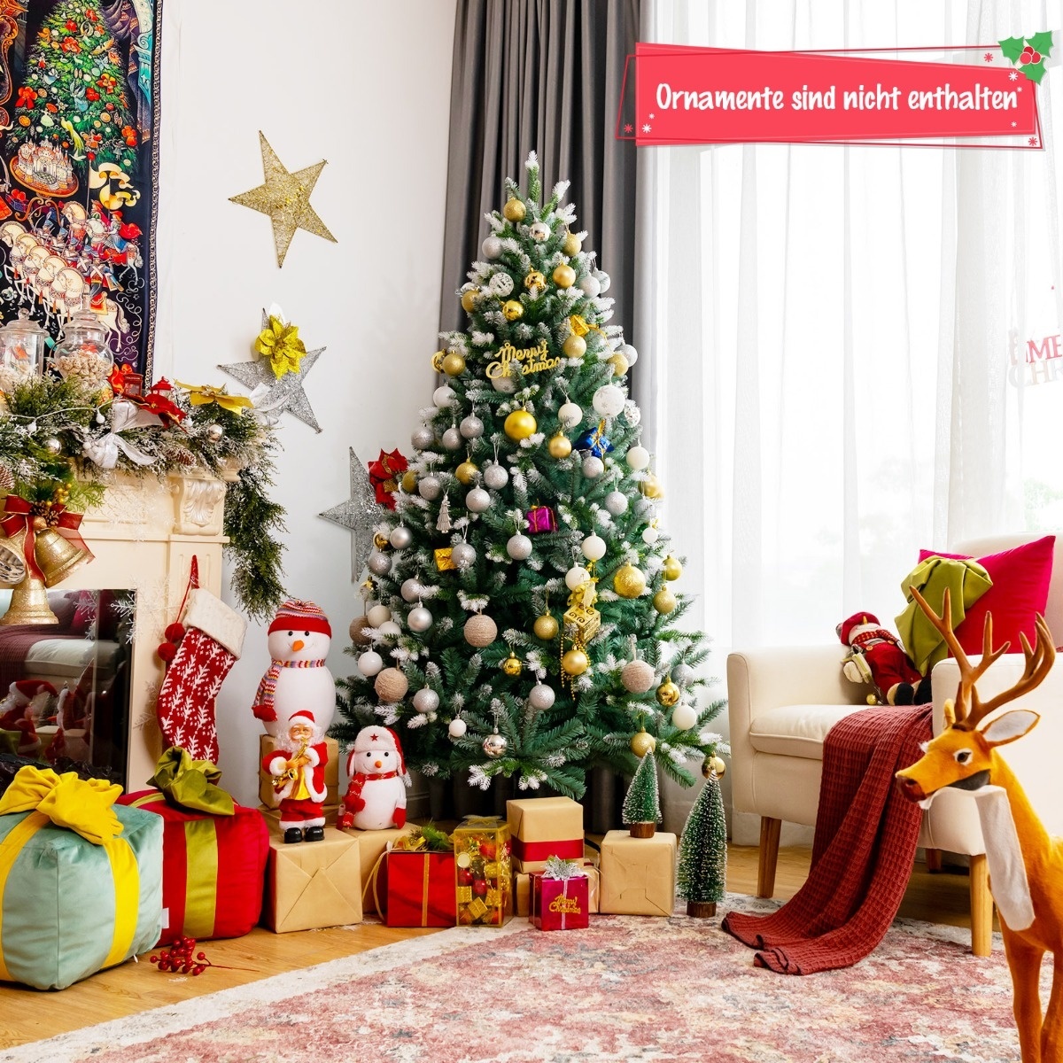 Coast 180 cm sapin de Noël artificiel enneigé avec pied en métal Art Tree Green + White