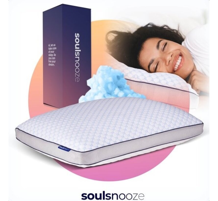 Oreiller en mousse à mémoire de forme Soulsnooze® Dawn- 100 nuits de sommeil d'essai - Design ajustable - Convient aux dormeurs sur le dos, sur le côté et sur le ventre - Mousse à mémoire de forme déchiquetée