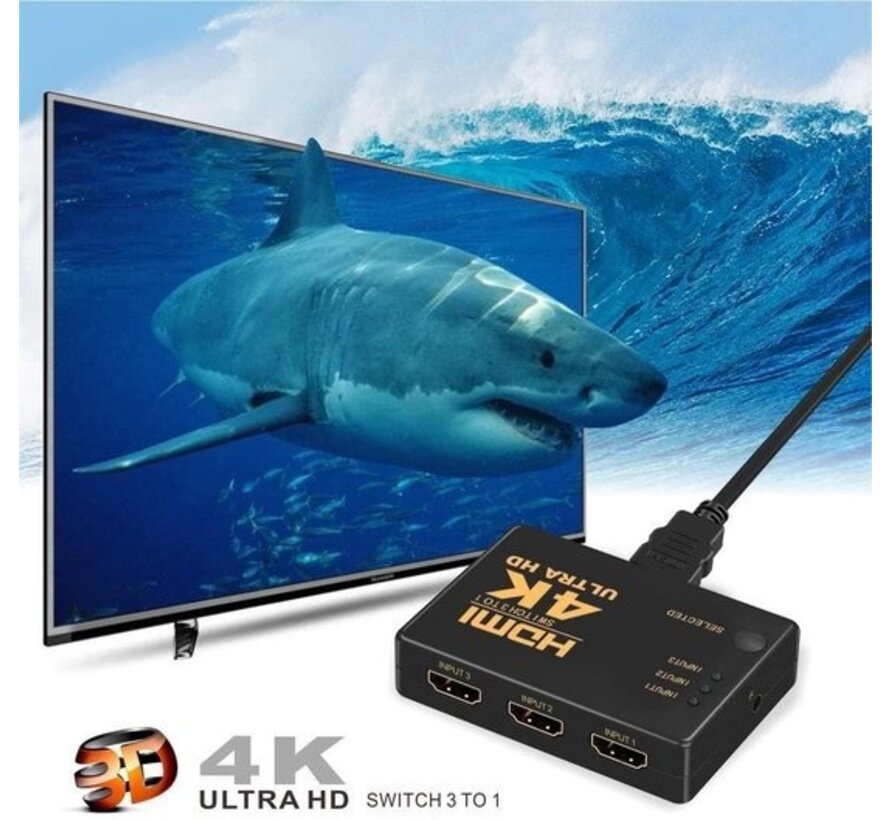 Commutateur HDMI 3 ports avec télécommande Ultra HD 4k 3D