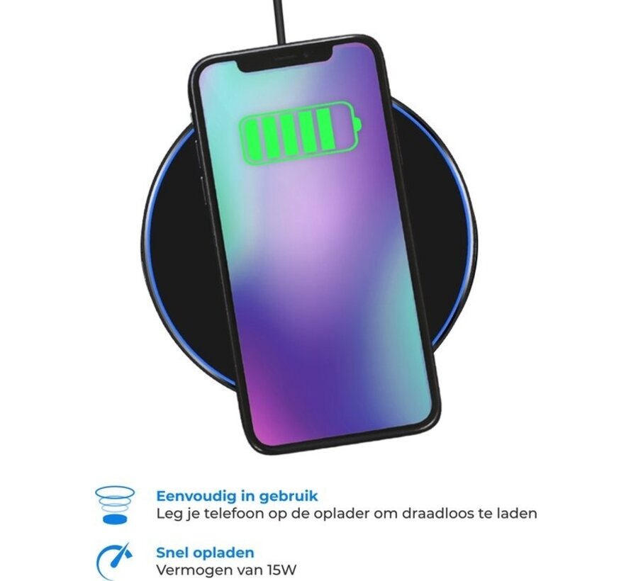 Nuvance - Wireless Charger 15W - Câble inclus - Chargeur sans fil - Chargeur rapide - iPhone et Samsung