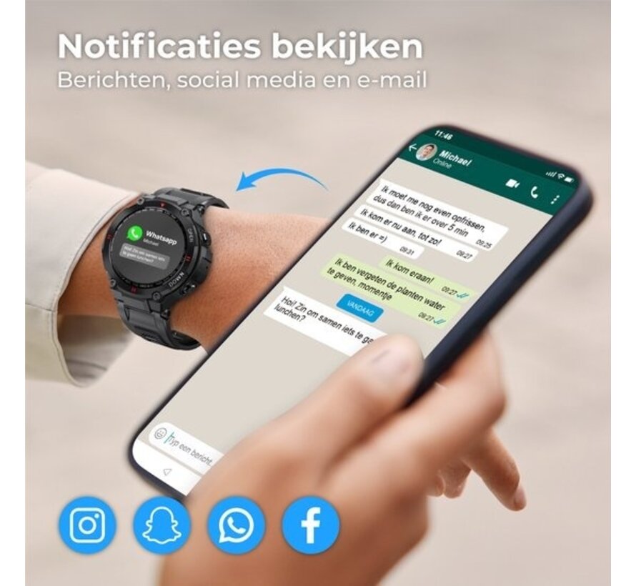 Nuvance - Smartwatch d'extérieur K22 - 45mm - Ecran tactile - Etanche IP67 - Hommes, femmes et enfants - iOS & Android