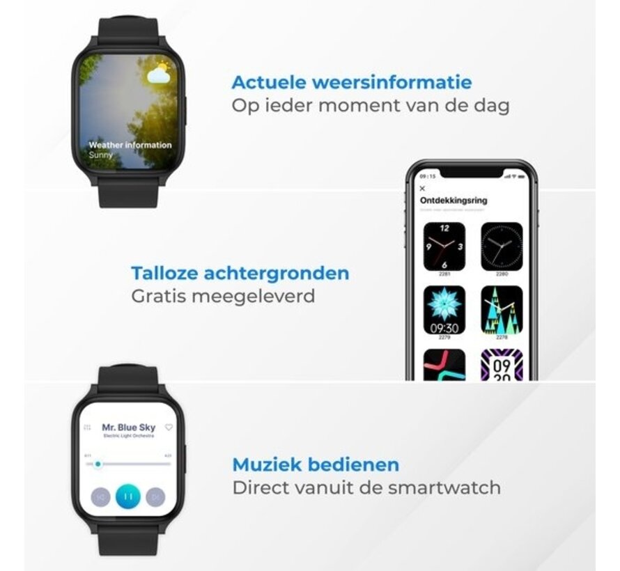 Nuvance - Smartwatch pour femmes et hommes - pour Android et iOS - écran tactile - étanche IP67 - montre podomètre - Smartwatches de suivi d'activité - noir