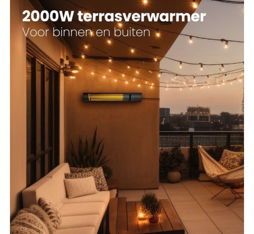 Chauffage de terrasse Auronic - Electrique - 2000W - Télécommande - 2 niveaux - IP55 - Noir