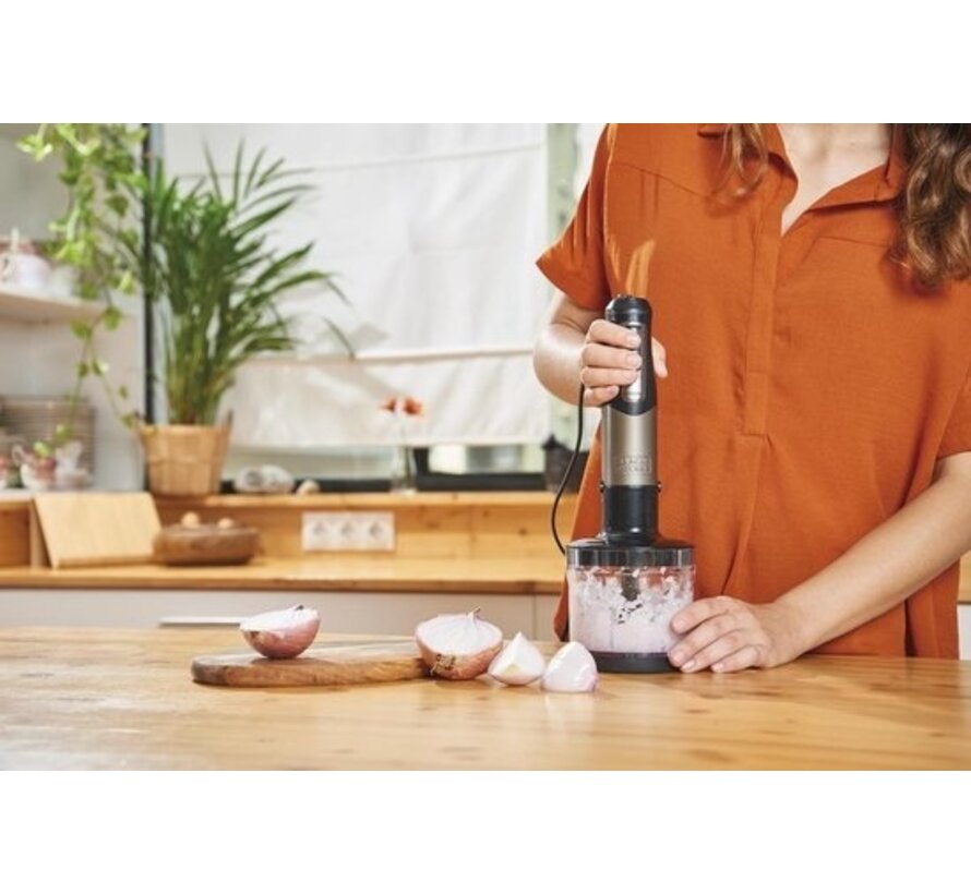 Mixeur plongeant multifonctions avec blender et fouet  - Black+Decker - 1000 W - acier inoxydable - BXHBA1000E