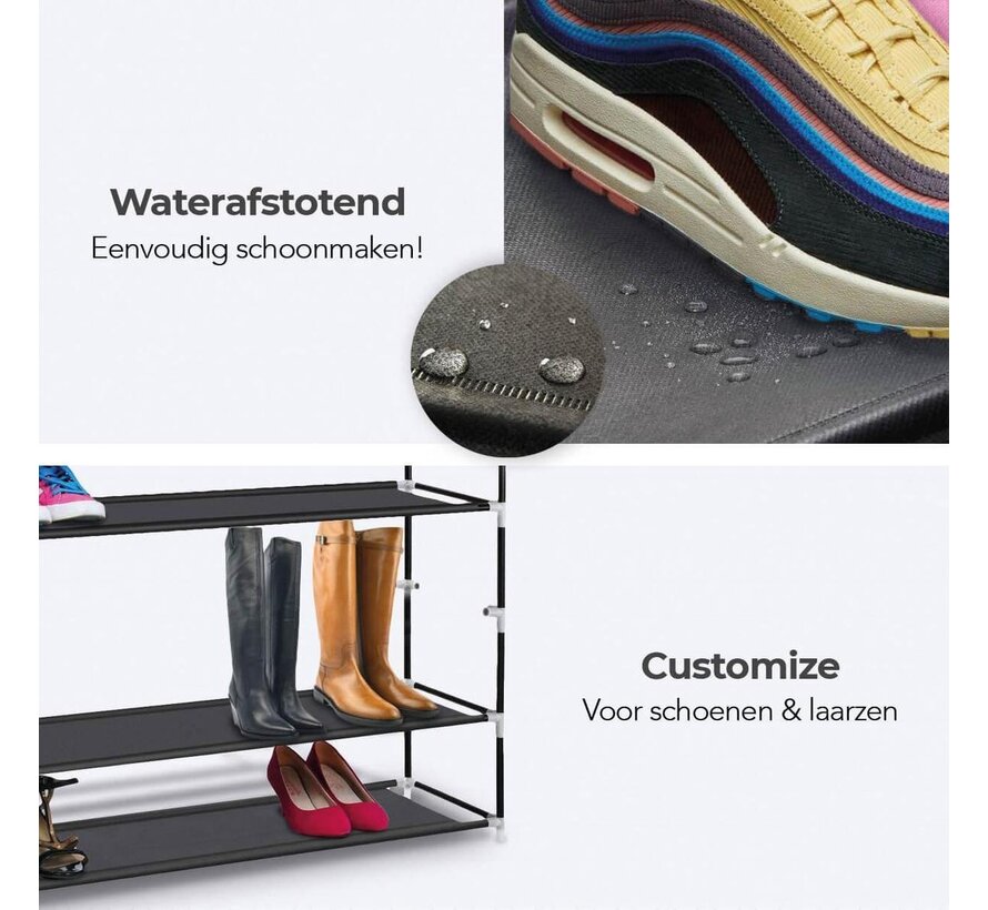 LifeGoods Shoe Rack - 5 couches - Système de rangement pour 30 paires de chaussures - Plastique - Noir