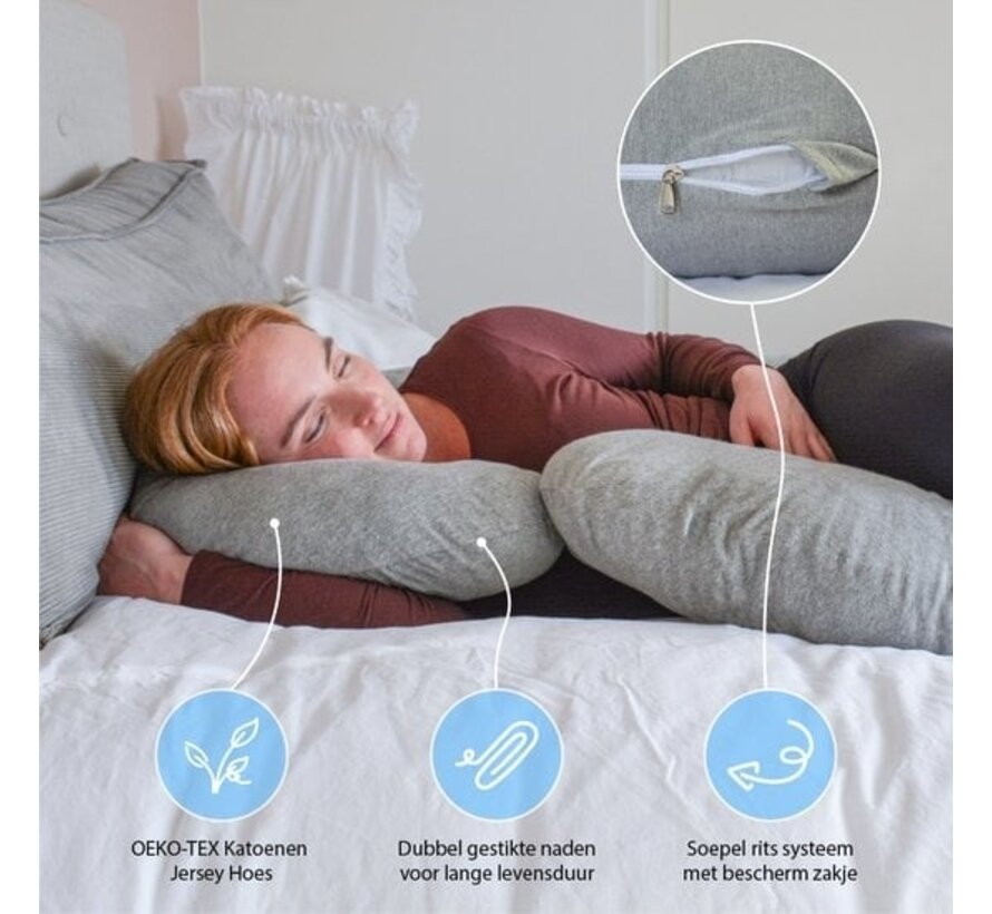Coussin grossesse en soie - Ella® Maternity Pillow XXL - 150x70cm - Gris clair