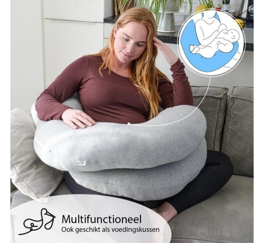 Coussin grossesse en soie - Ella® Maternity Pillow XXL - 150x70cm - Gris clair