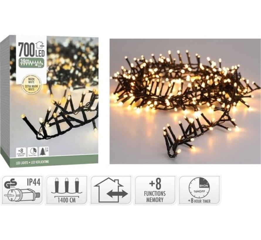 Microcluster - 700 LED - 14m - bicolore romantique - Blanc chaud Blanc extra chaud - Minuterie - Fonctions d'éclairage - Mémoire - Extérieur