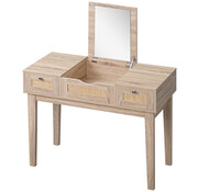 HOMdotCOM Coiffeuse en osier - HOMdotCOM - avec 1 miroir, 2 tiroirs et 1 compartiment de rangement 100 cm x 46 cm x 78,5 cm naturel