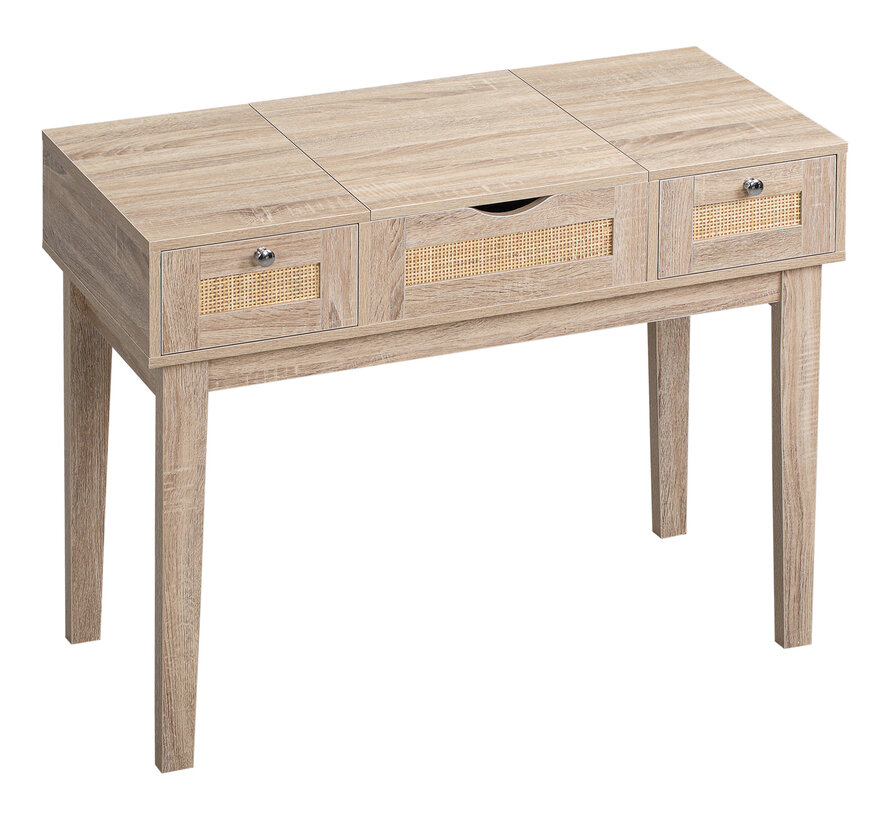 Coiffeuse en osier - HOMdotCOM - avec 1 miroir, 2 tiroirs et 1 compartiment de rangement 100 cm x 46 cm x 78,5 cm naturel