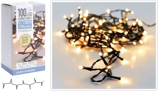 Kit d'extension des guirlandes lumineuses de Noël - 100 LED - 7.5m - blanc chaud