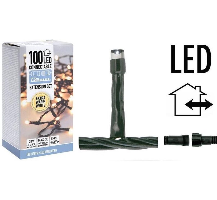 Kit d'extension des guirlandes lumineuses de Noël - 100 LED - 7.5m - blanc chaud