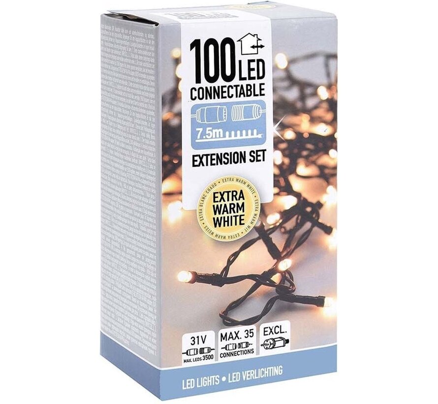 Kit d'extension des guirlandes lumineuses de Noël - 100 LED - 7.5m - blanc chaud