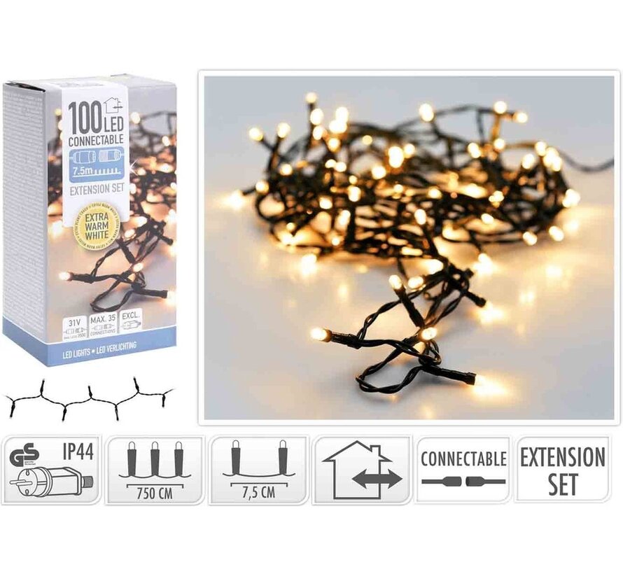 Kit d'extension des guirlandes lumineuses de Noël - 100 LED - 7.5m - blanc chaud