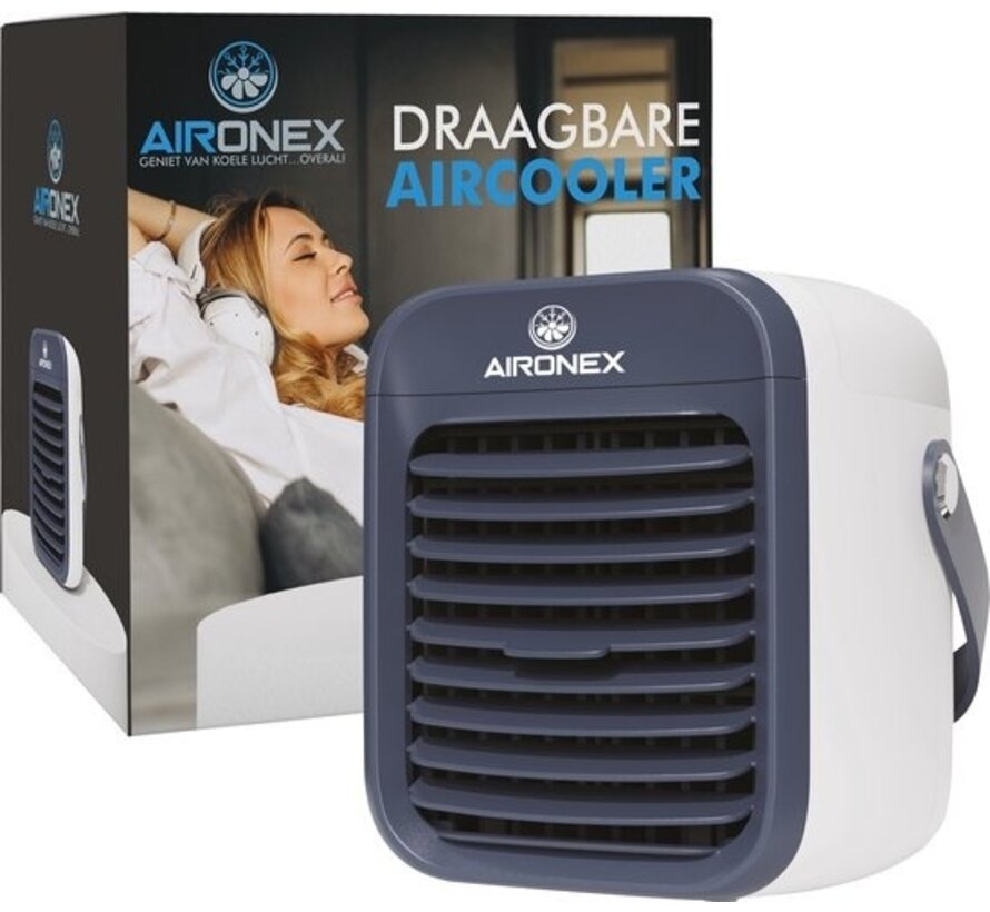 Rafraîchisseur d'air portable bleu - Rafraîchisseur d'air sans fil avec réservoir d'eau par Aironex - Fonction d'humidification - Rafraîchisseur d'air sans climatisation - Ventilateur de table - Support de ventilateur - Augmentez votre productivité et vot