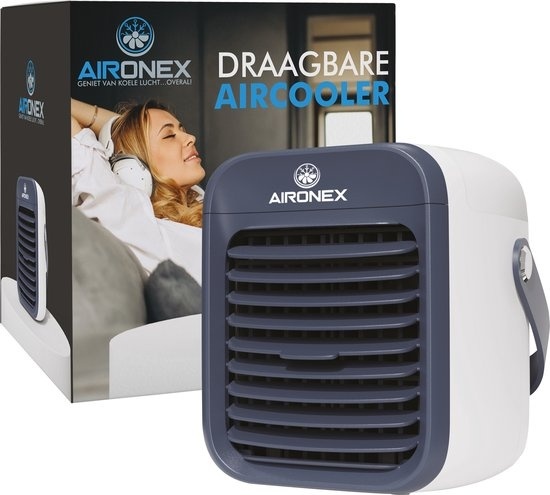 Rafraîchisseur d'air portable bleu - Rafraîchisseur d'air sans fil avec réservoir d'eau par Aironex - Fonction d'humidification - Rafraîchisseur d'air sans climatisation - Ventilateur de table - Support de ventilateur - Augmentez votre productivité et vot