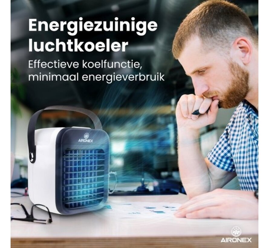 Rafraîchisseur d'air portable bleu - Rafraîchisseur d'air sans fil avec réservoir d'eau par Aironex - Fonction d'humidification - Rafraîchisseur d'air sans climatisation - Ventilateur de table - Support de ventilateur - Augmentez votre productivité et vot