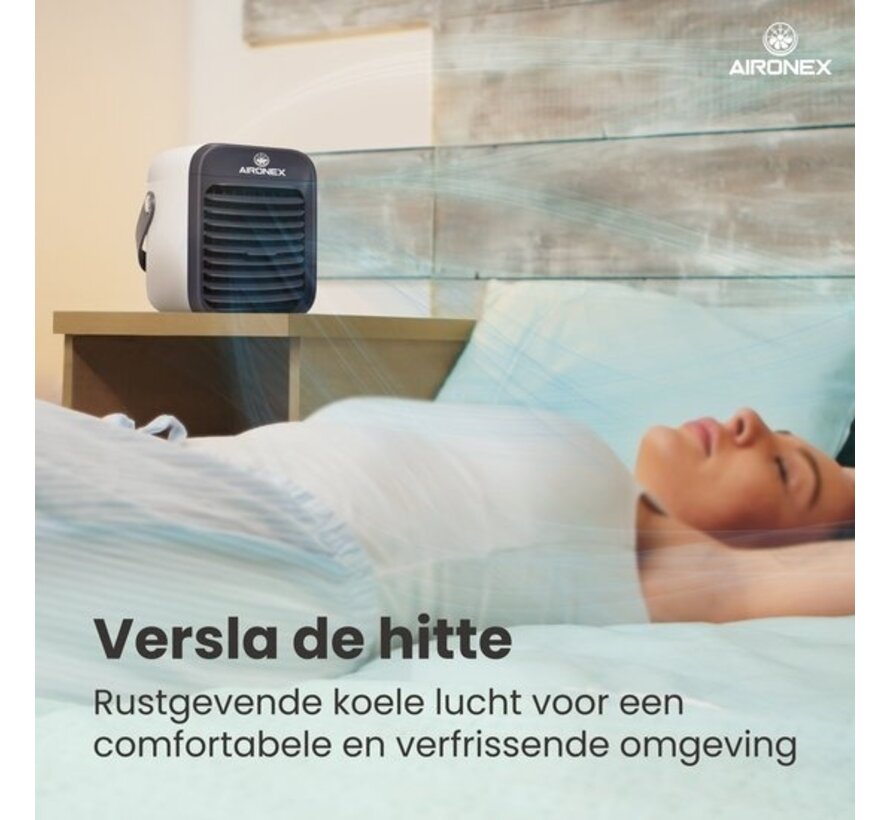 Rafraîchisseur d'air portable bleu - Rafraîchisseur d'air sans fil avec réservoir d'eau par Aironex - Fonction d'humidification - Rafraîchisseur d'air sans climatisation - Ventilateur de table - Support de ventilateur - Augmentez votre productivité et vot