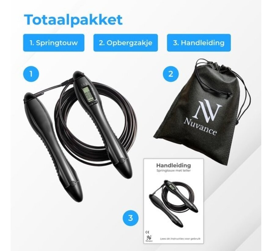 Nuvance - Corde à sauter sportive professionnelle avec compteur - réglable - adultes et enfants - Corde à sauter - Speedrope