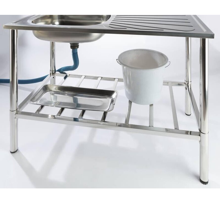 Evier de cuisine - Garten - Evier d'extérieur en acier inoxydable - avec égouttoir, robinet et tuyau d'évacuation - portable - sur pied -100 x 50,5 x 87 cm