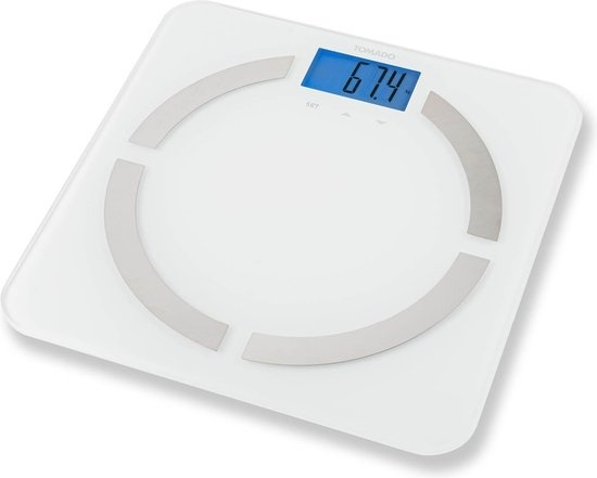 Tomado TBS0401W - Pèse-personne - Analyse corporelle - Mémoire jusqu'à 10 personnes - Pèse jusqu'à 180 KG - Blanc