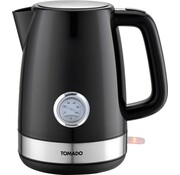 Tomado Tomado TWK1707B - Bouilloire rétro - 1,7 litres - Thermomètre - Indicateur de niveau d'eau - Filtre anti-calcaire amovible - 2200 watts - Noir