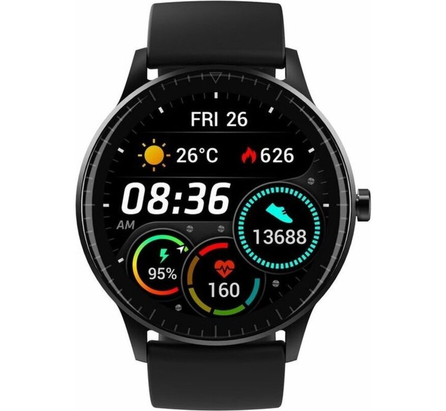 Denver Smartwatch - 5 cadrans - Appels/SMS - Activité sommeil - Fréquence cardiaque, Pression artérielle, Mode sport - IP67 - SW173 - Noir