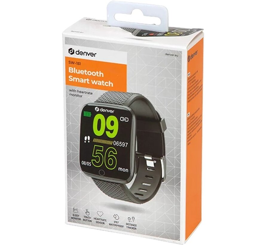 Denver SW-162 - Smartwatch - Montre de sport - Montre - Moniteur de fréquence cardiaque - Moniteur de température - Convient à iOS et Android - Noir