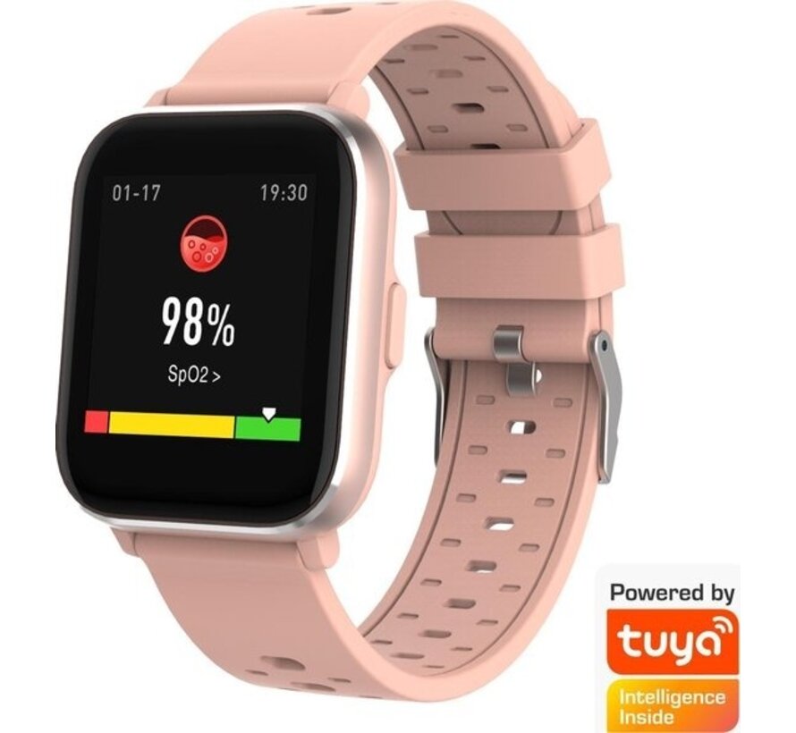 Denver Smartwatch - Bouton facile à retourner - Podomètre - Appels/SMS - TUYA app - Activité du sommeil - Fréquence cardiaque, Moniteur de tension artérielle, Mode sport - IP68 - SW164 - Rose