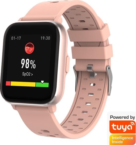 Denver Smartwatch - Bouton facile à retourner - Podomètre - Appels/SMS - TUYA app - Activité du sommeil - Fréquence cardiaque, Moniteur de tension artérielle, Mode sport - IP68 - SW164 - Rose