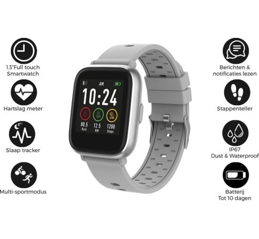 Denver SW161 Smartwatch - Montre de sport - Cardiofréquencemètre - Podomètre - Traceur de sommeil - IOS & Android - Gris