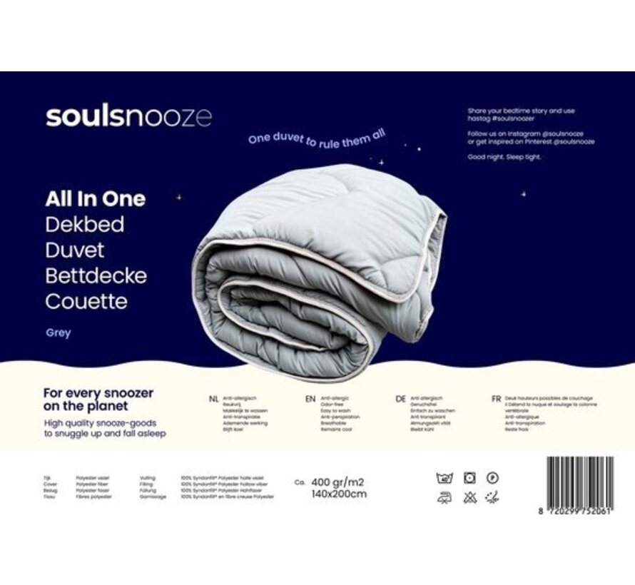 Soulsnooze Luxury Printed Duvet - Couette ajustée - Couette sans housse - Single 140 x 200 - All Year - Light Grey