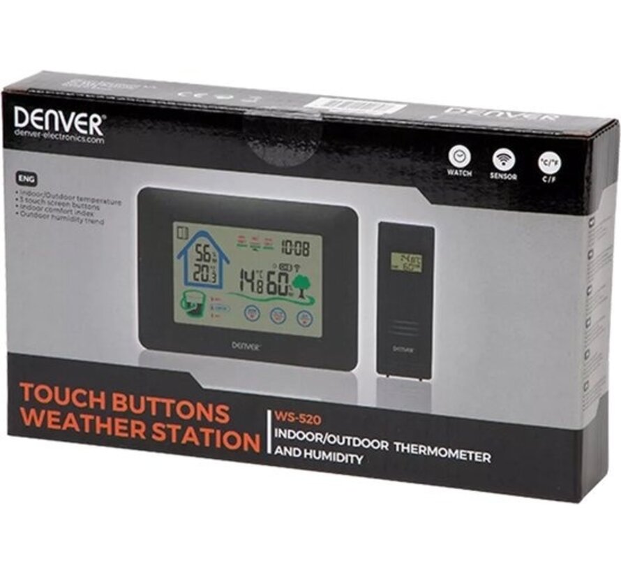 Denver WS-520 - Station météo - Intérieur et extérieur - Mesure la température - l'humidité - Noir