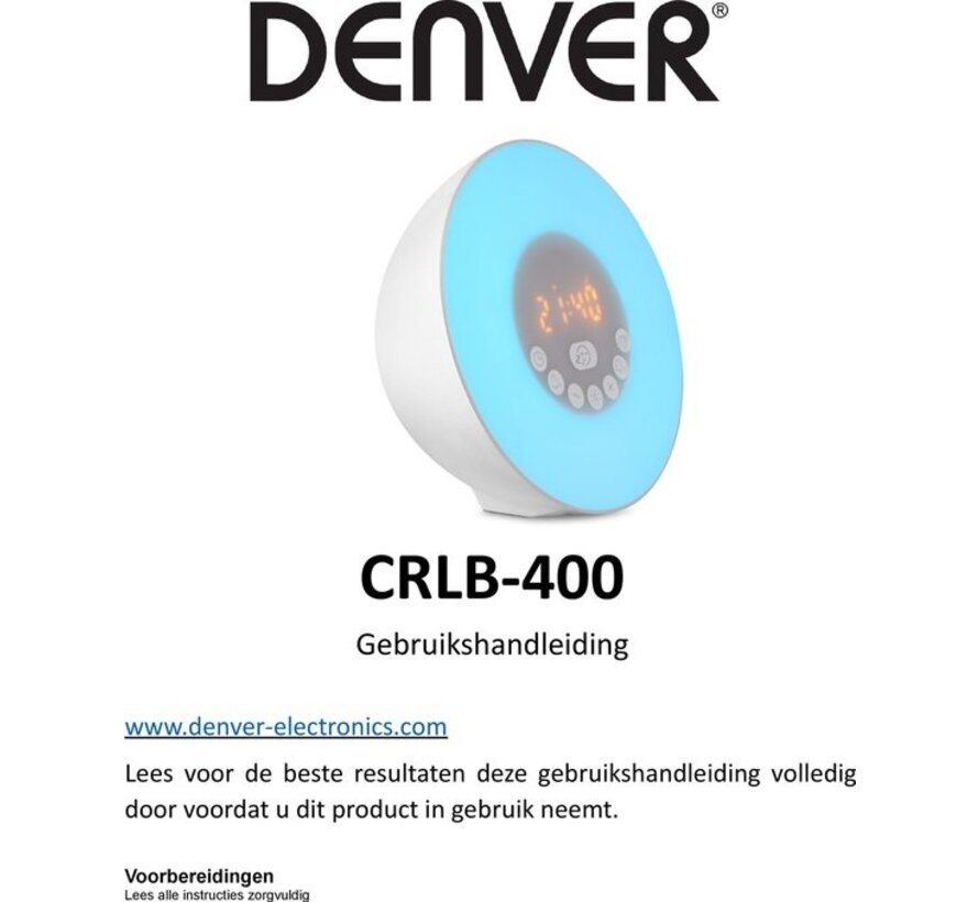 Denver CRLB-400 - Radio-réveil - Lumière d'éveil - Lumière d'ambiance - Bluetooth - Blanc